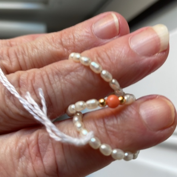 Freshwater Cultured Pearl Coral Gold bead wire Ring - Picture 9 of 10